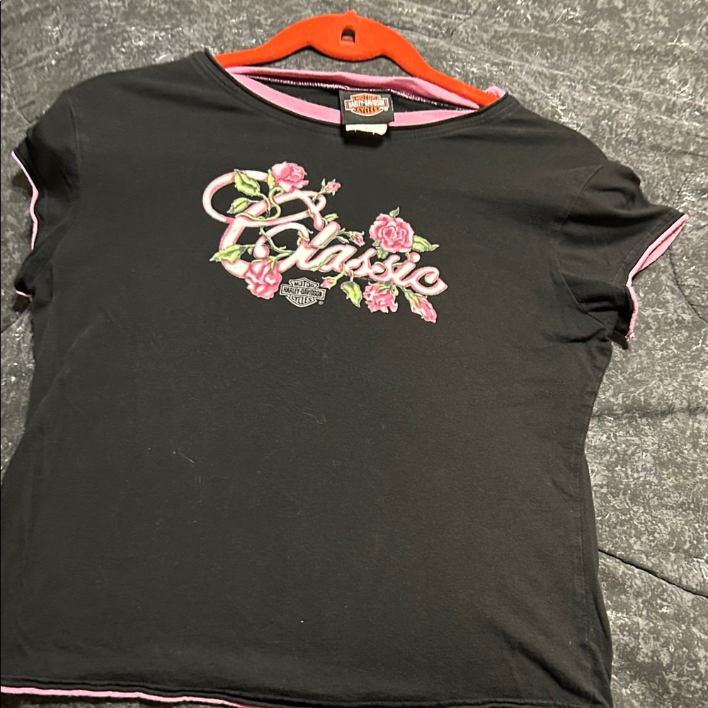 Vintage Las Vegas Harley-Davidson Black and Pink Floral Tee